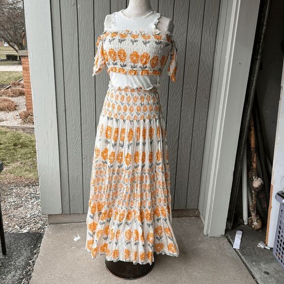 Ash & Eden 2-Piece Floral Maxi Skirt Set Boho Smocked Crop Top L - Picture 1 of 16
